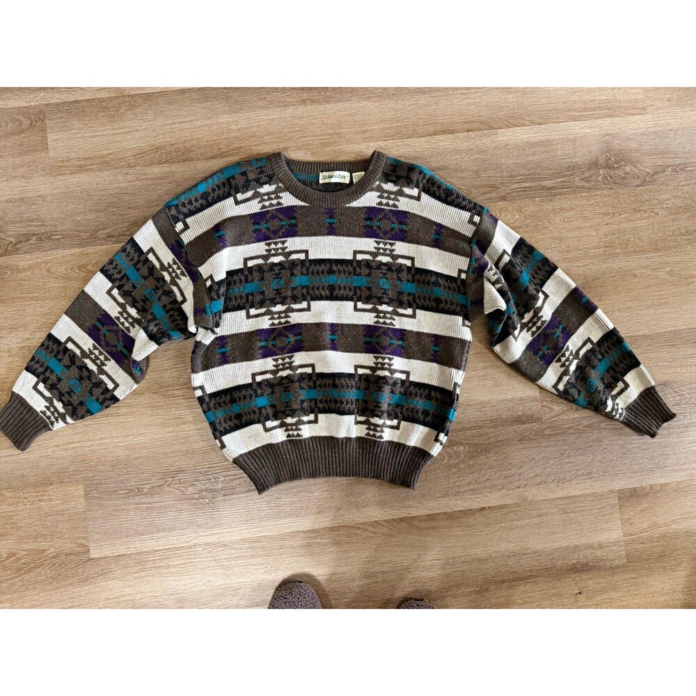 St. John's Bay Geometric Knit Crewneck Pullover Sweater Men’s XL Grandpa Aztec